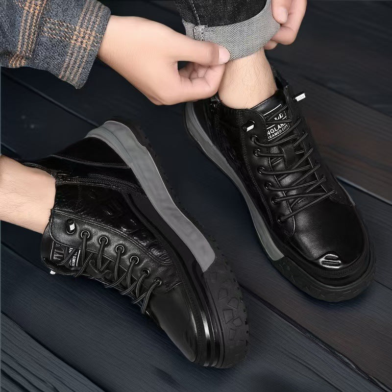 Men's Winter Fleece-lined First Layer Cowhide Cotton Men's Shoes
