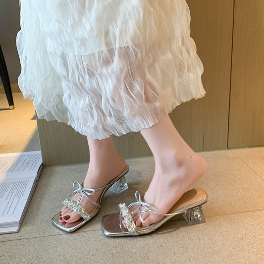 Women's Bow Fashion Temperament Chunky High Plus Heels