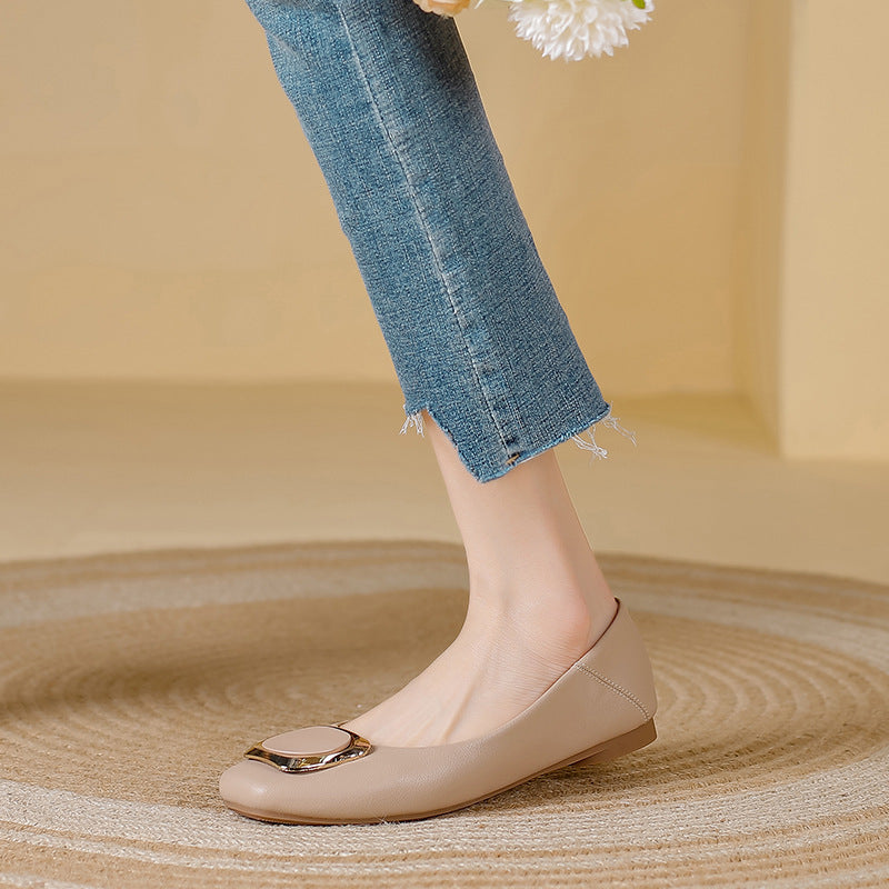 Women's Cowhide Version Flat Low-cut Authentic Pumps Soft Women's Fashion Shoes