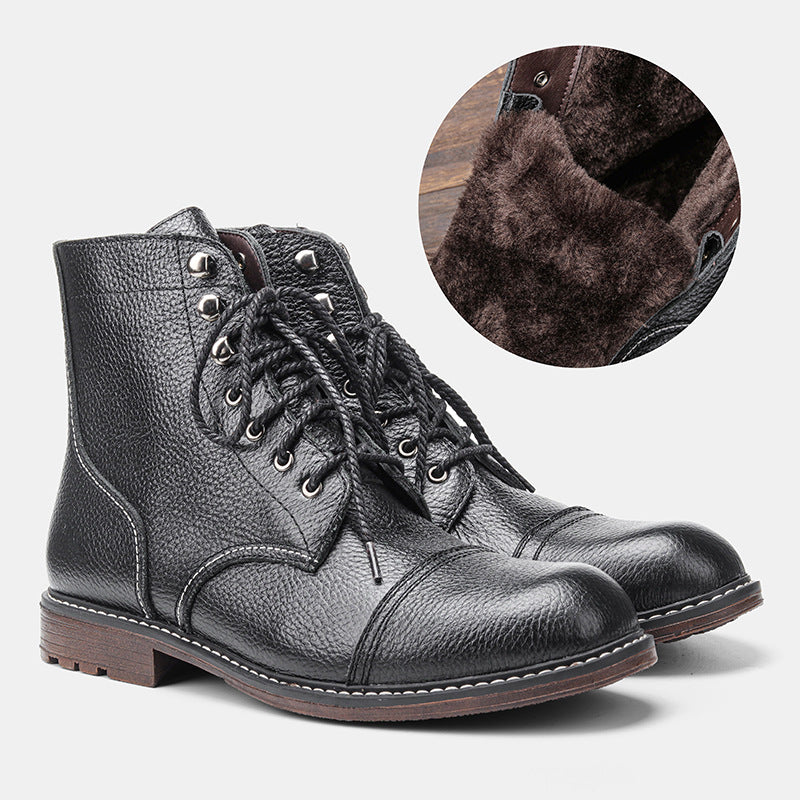 First Layer Cowhide Winter Fleece-lined Martin Boots