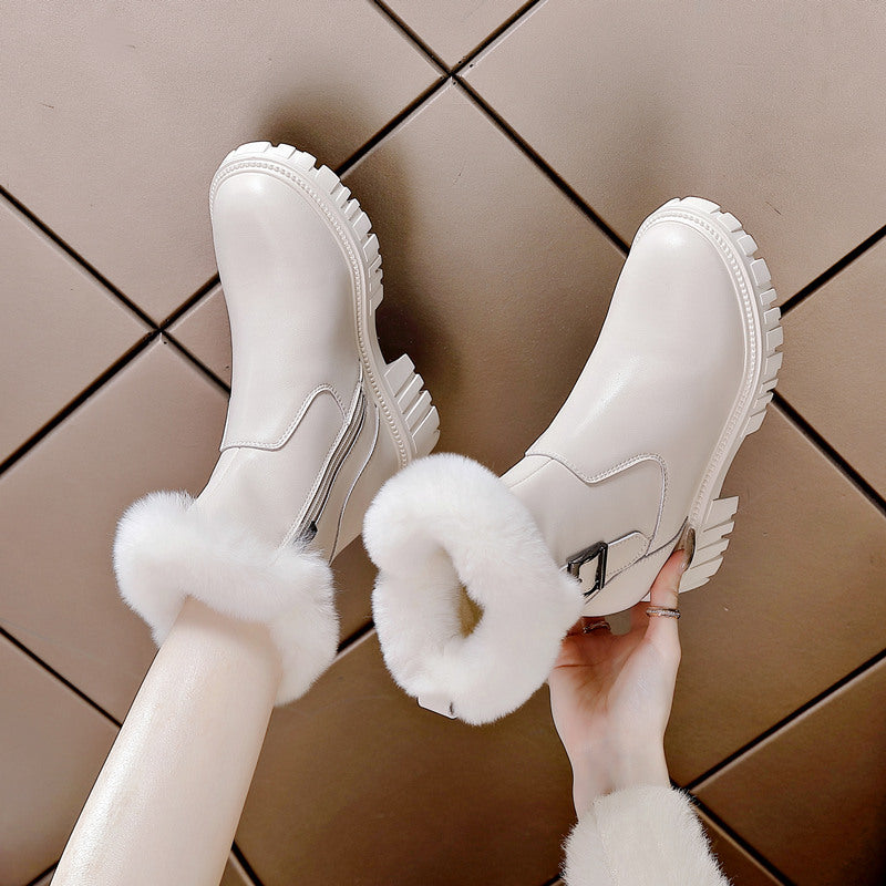 Women's Height Increasing Insole Female Winter Middle Rabbit Snow Boots