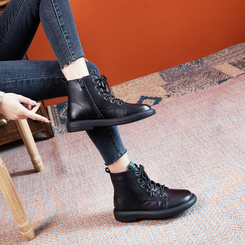 Women's Soft Bottom Washed Fleece-lined Flat Martens Boots