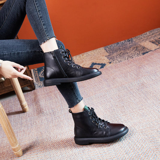 Women's Soft Bottom Washed Fleece-lined Flat Martens Boots