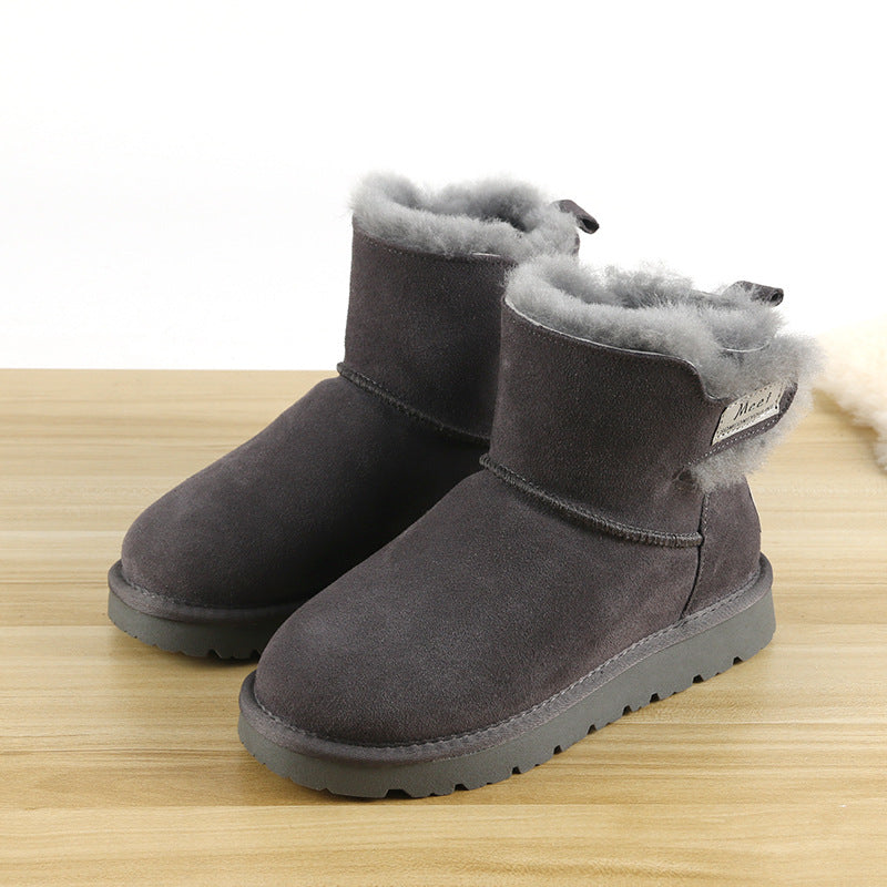 Women's Genuine Fur Integrated Waterproof Ankle Fleece-lined Snow Boots