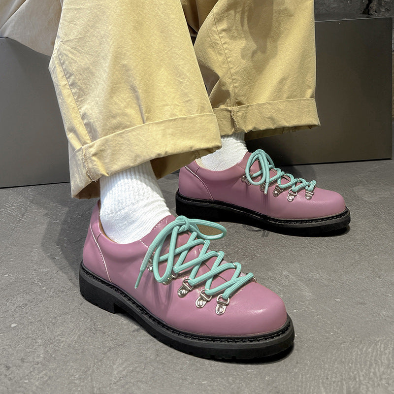 Black Derby High Street Couple Thick Men's Casual Leather Shoes