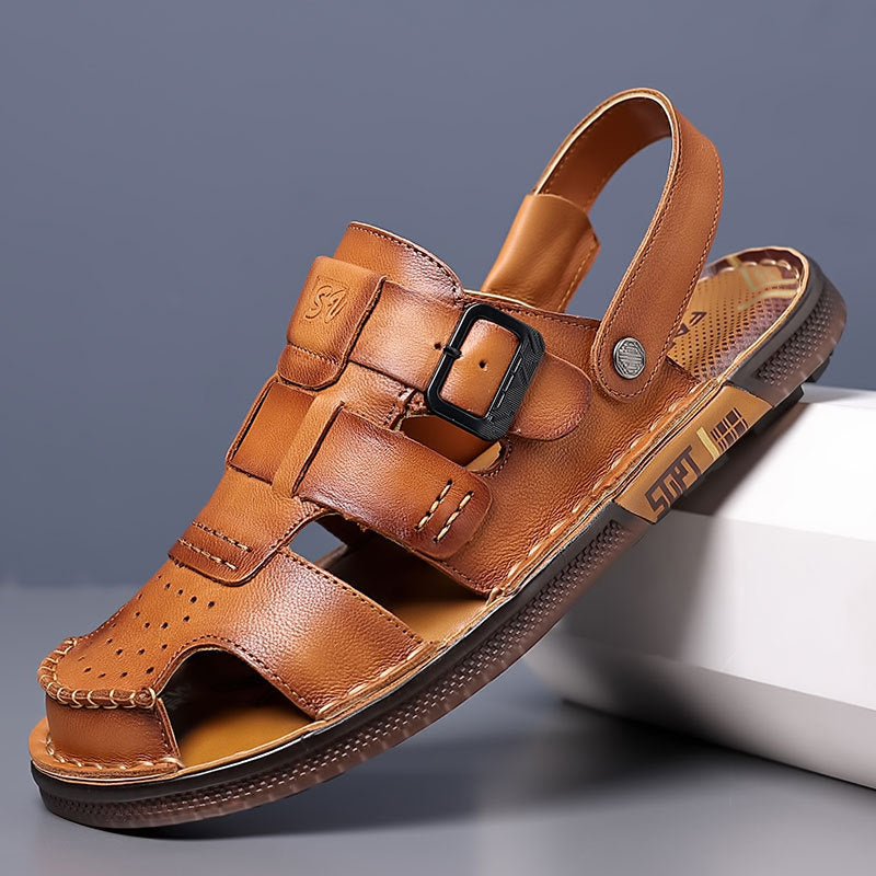 Men's Toe Outer Wear Genuine Beach Driving Full Cowhide Soft Sandals