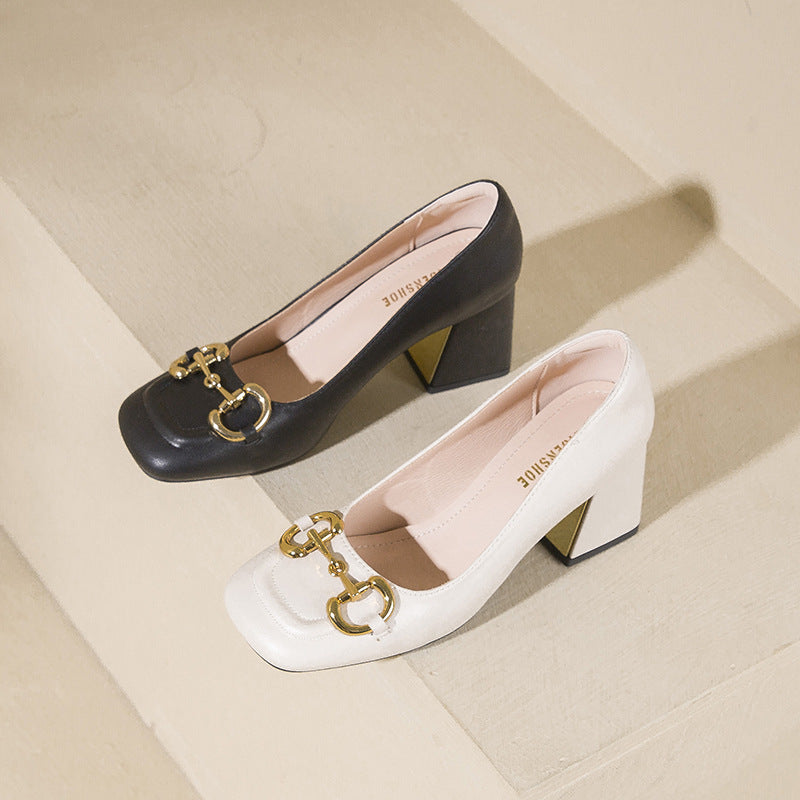 Women's High Square Toe Low-cut Mary Jane Metal Heels