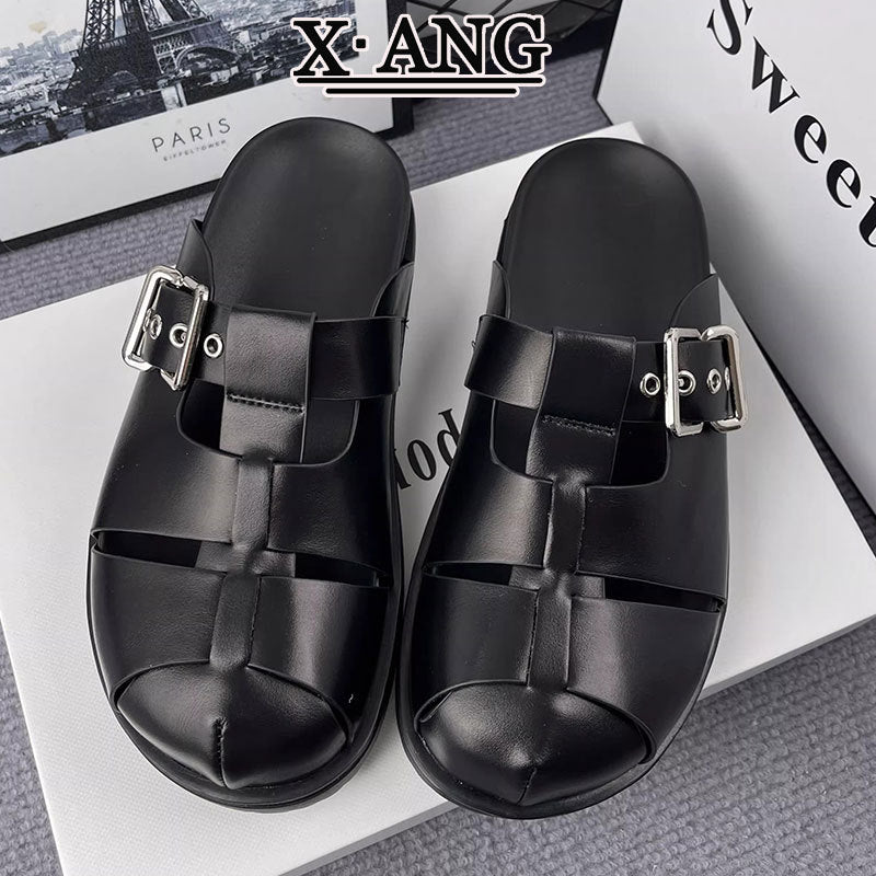 Women's Genuine Thick Bottom Toe Cap Half Slippers