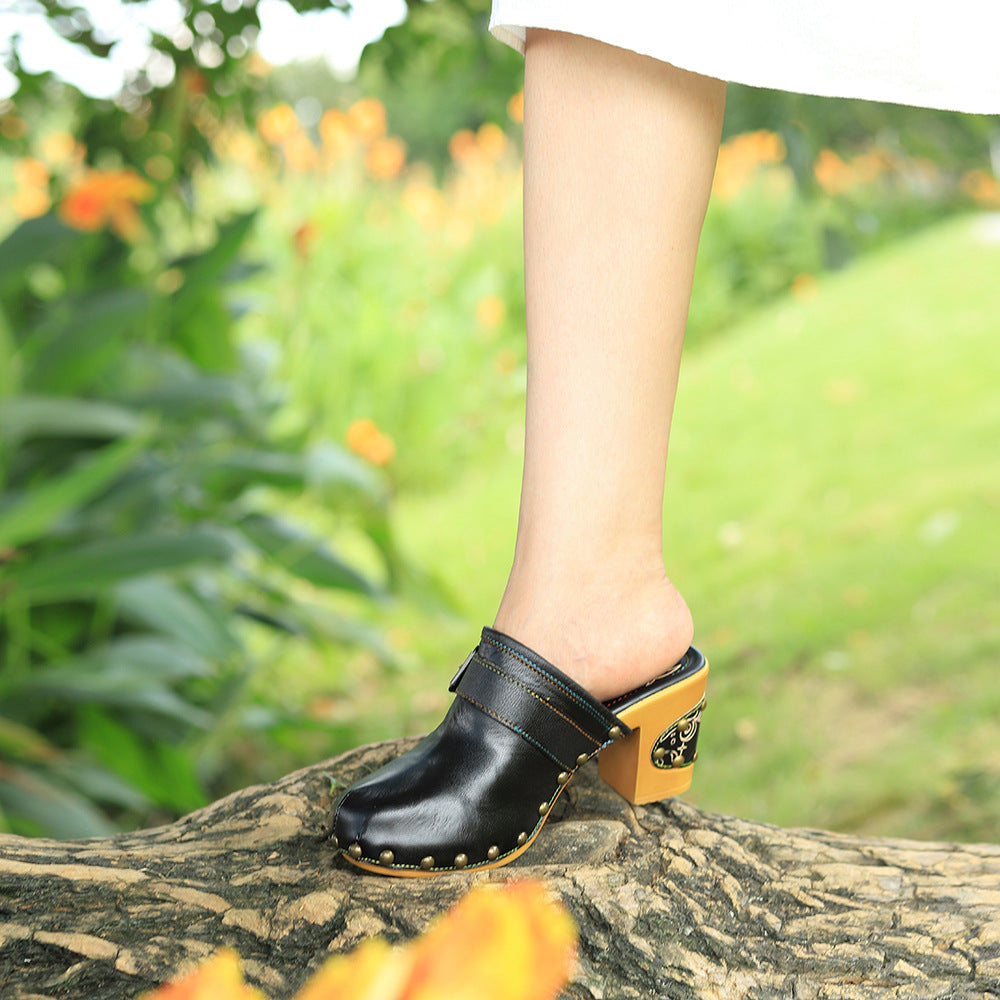 Handmade Genuine Brushed Retro Fashion Minimalism Heels