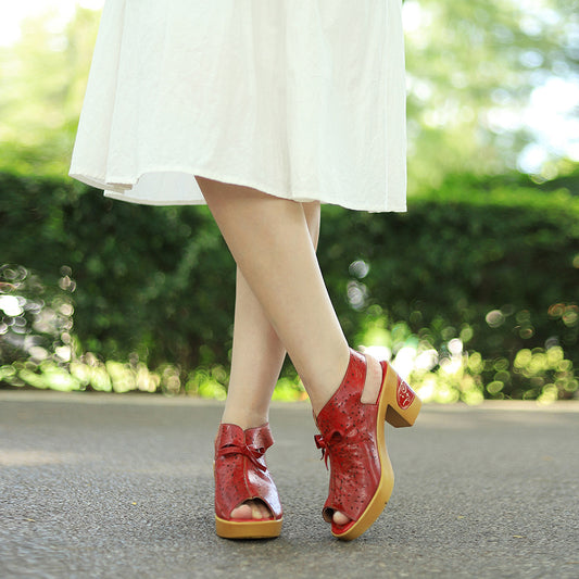 Genuine Hand-rub Color Retro Hollow Comfort Heels