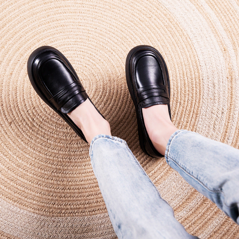 Layer Cowhide Slip-on Flat Commuter Pumps Loafers