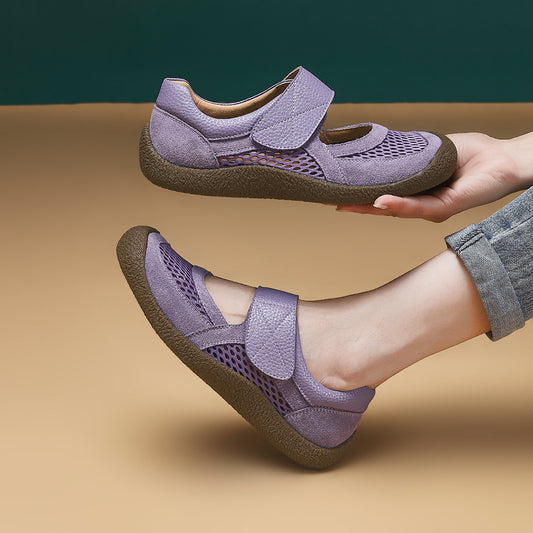 Women's Retro Solid Color Breathable Velcro Genuine Casual Shoes