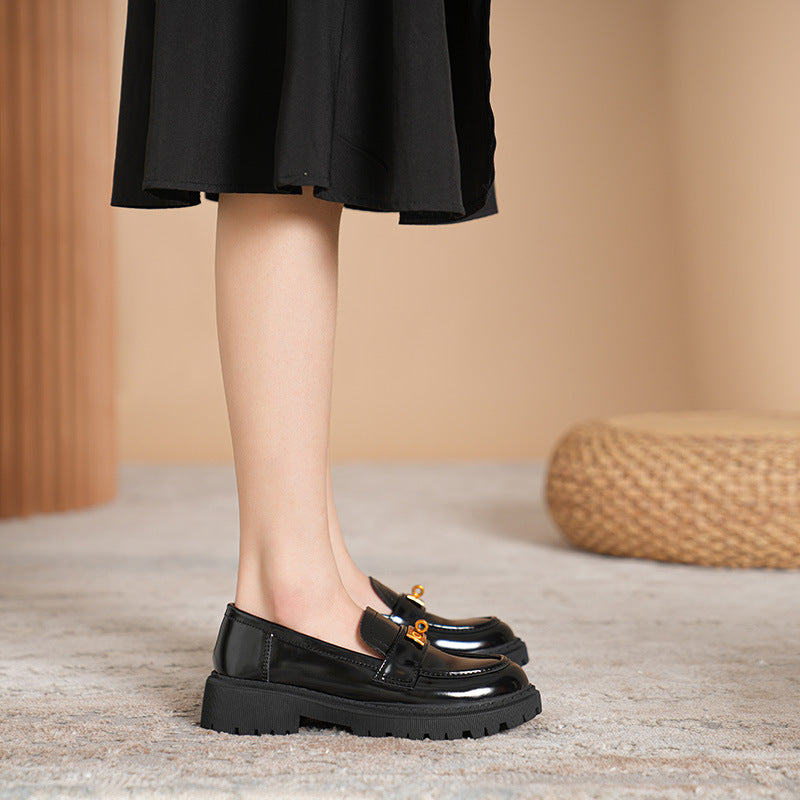 Women's Head Thick Bottom Gold Buckle One Loafers