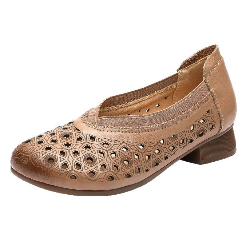 Women's Shallow Mouth Chunky Beef Tendon Soft Heels
