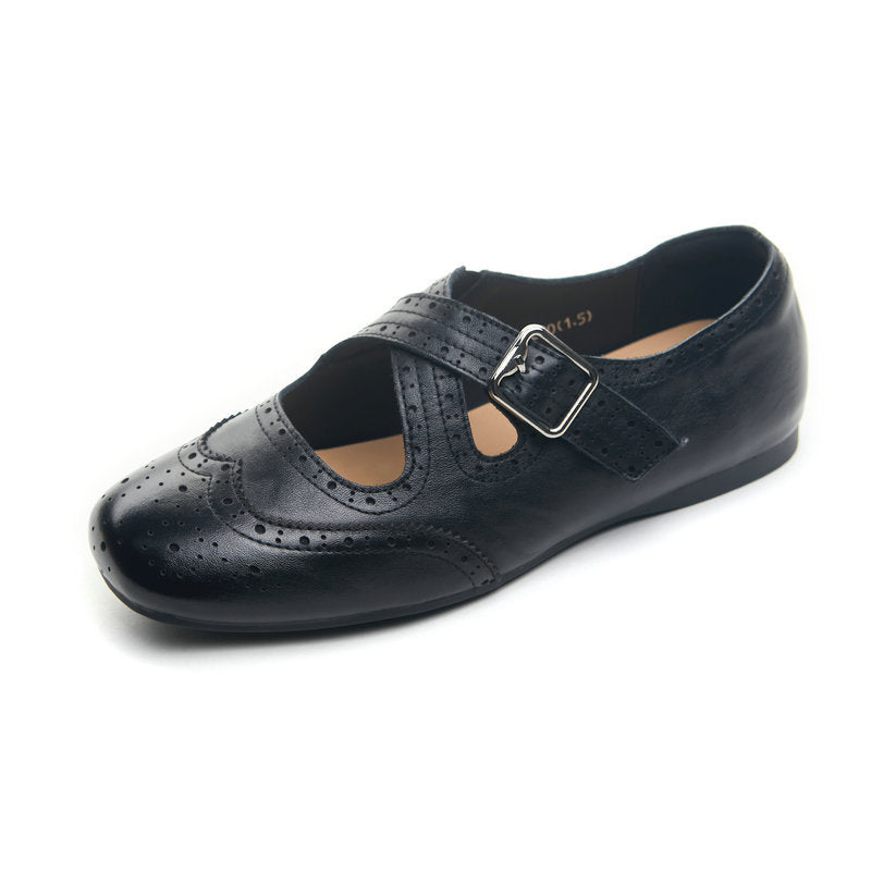 Mary Jane Low-cut Belt Buckle Small Low Top Square Leather Shoes