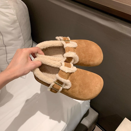 Fluffy Lamb Wool Female Winter Vintage Women's Shoes
