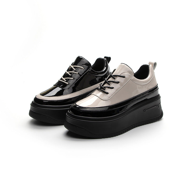 Women's Platform Height Increasing Insole Patent Lace Casual Shoes