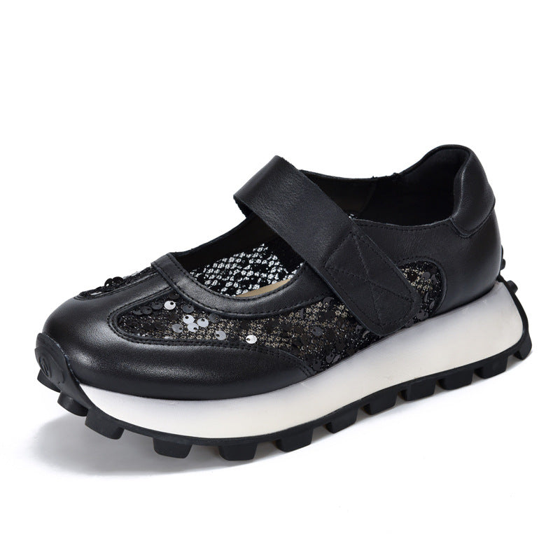 Women's Sports Velcro Genuine First Layer Cowhide Leather Shoes