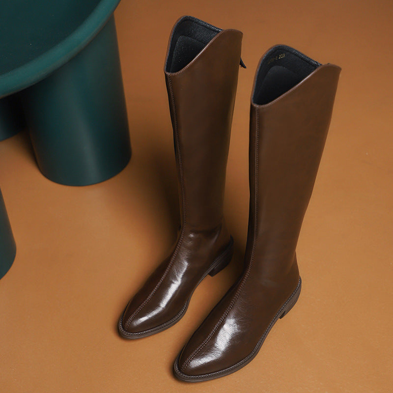 Cut Milk Tea Brown Chunky Female Boots