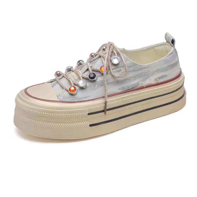 Women's Old Summer Super Popular Muffin Bottom Campus White Canvas Shoes