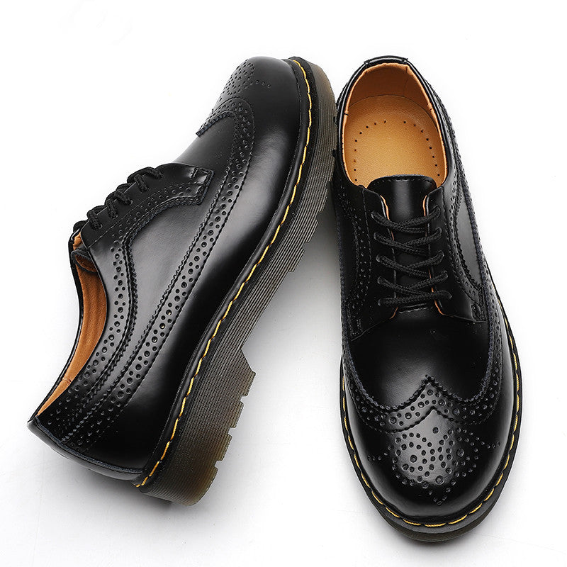 Women's & Men's Martin Low-cut Genuine Hole Brogue Round Leather Shoes