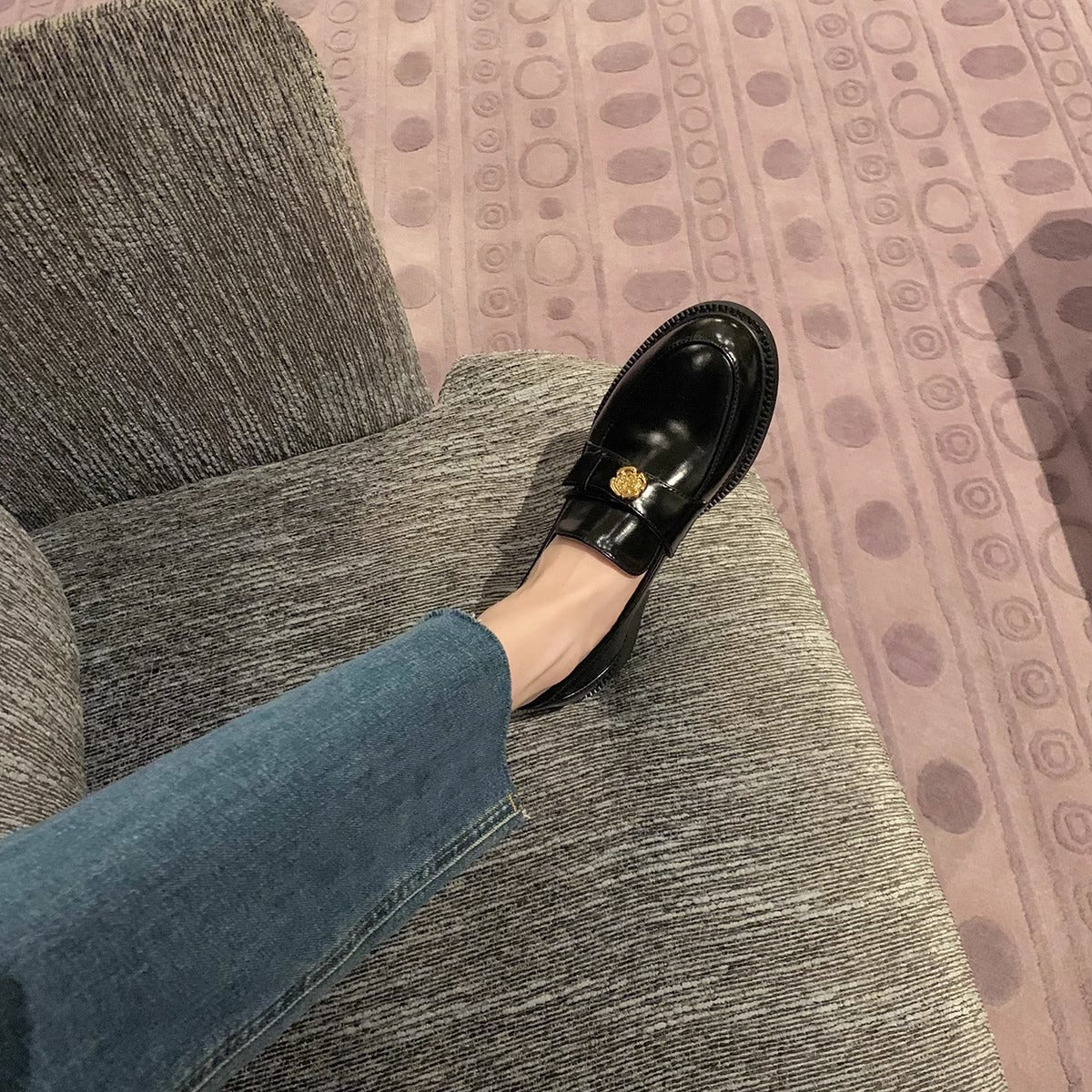 Women's Mom Expensive Camellia Gold Buckle Slip-on Loafers