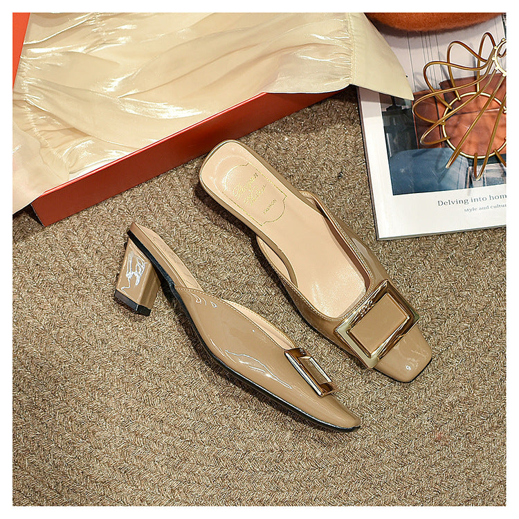 Women's Toe Half Thick Flat Pumps Metal Heels