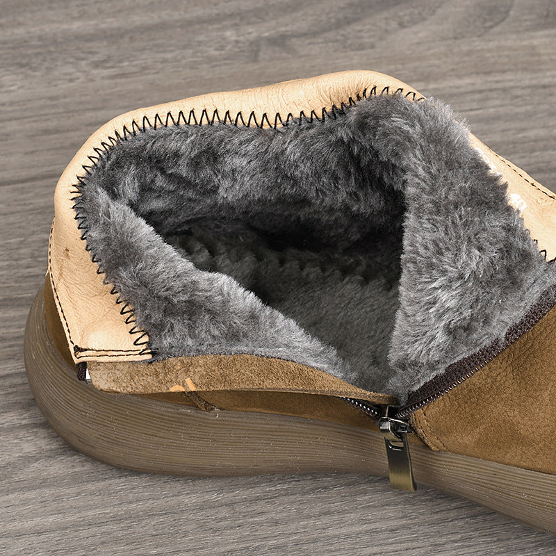 Layer Cowhide Cotton Retro Platform Single Lining Slip-on Men's Casual Leather Shoes