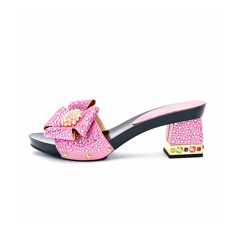 Women's High Rhinestone Pink Bag Combination The Heels