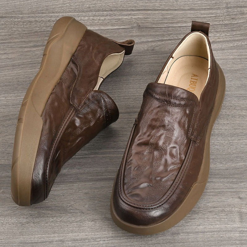 Men's Slip-on Platform Soft Surface Ventilation Lining Leather Shoes