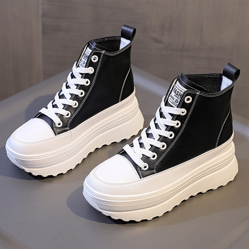 Women's Muffin Height Increasing Insole Cowhide Ankle Boots