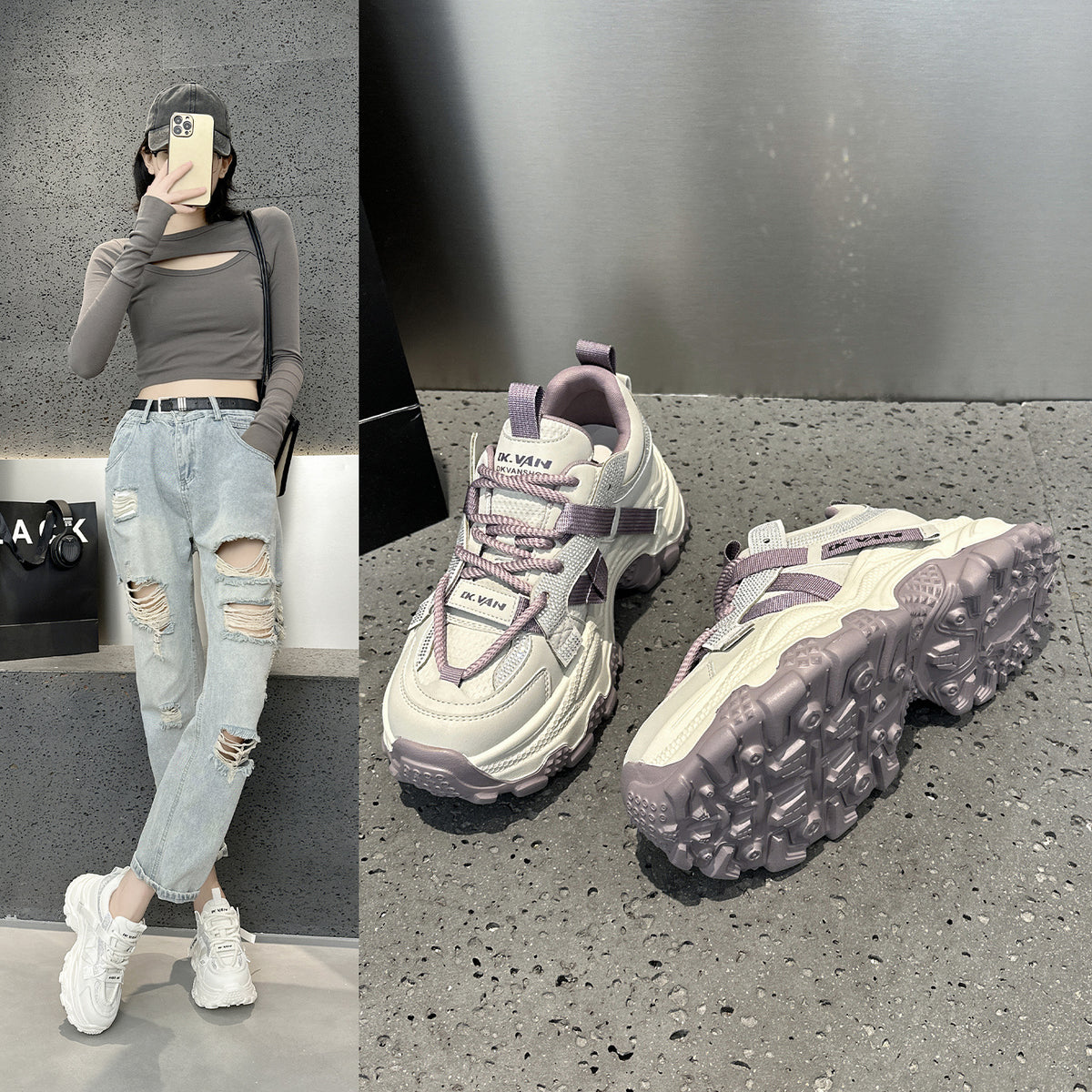 Women's Spring Rhinestone Platform Dad Height Increasing Women's Casual Shoes