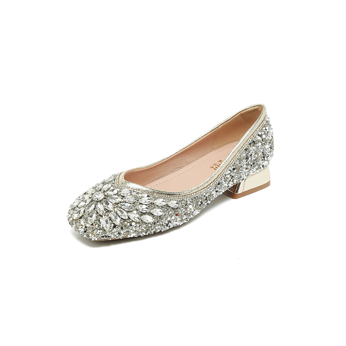 Women's Soft Bottom Mid Full Diamond Pumps Rhinestone Low-cut Heels