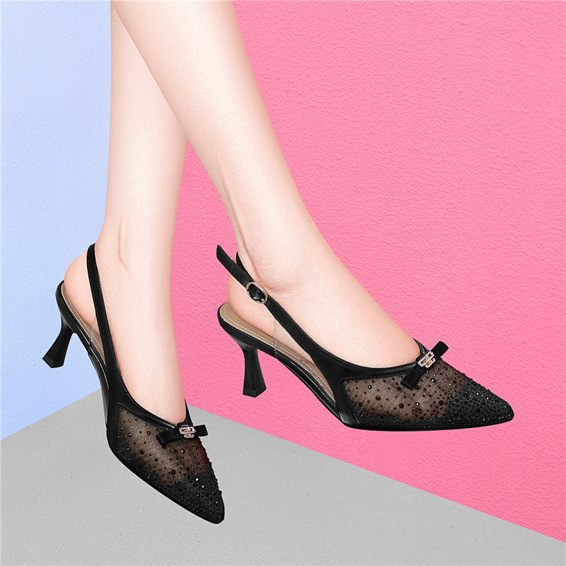 Silk Rabbit Back Strap Fashion Elegant High Sandals