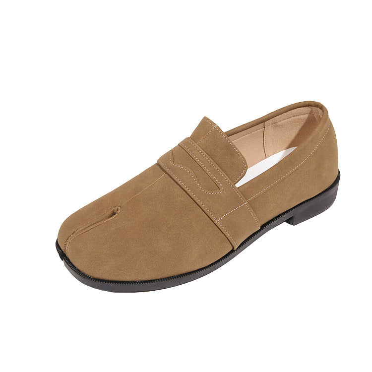 Women's Camel Slip-on British Retro Style Tabi Loafers
