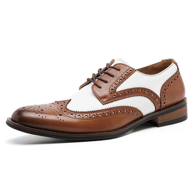 Men's Formal Wear Black White Color Matching Leather Shoes