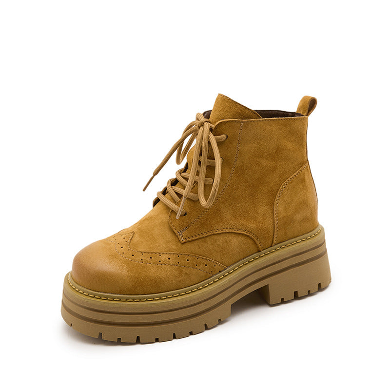 Women's Style Retro Platform Brogue Ankle Outdoor Boots