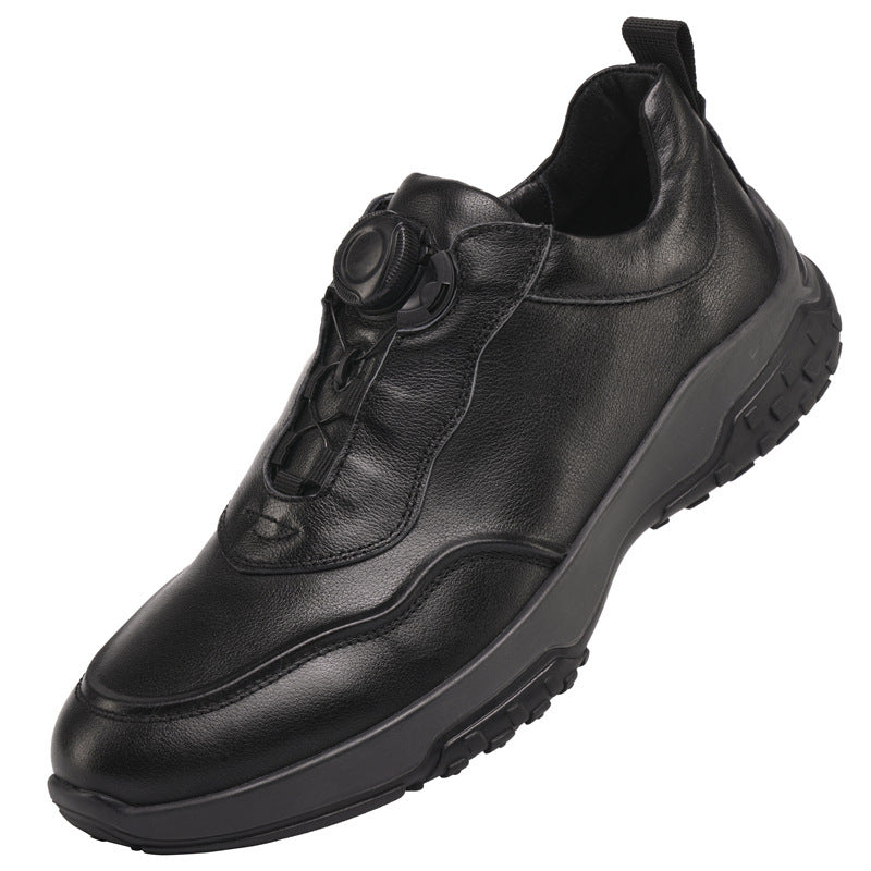 Men's To Match First Layer Cowhide Rotating Button Leather Shoes