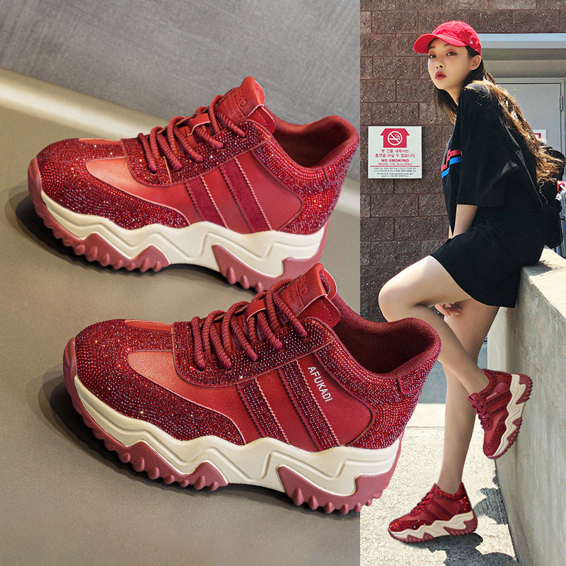 Women's Thick Bottom Black Dark Pole Breathable White Women's Casual Shoes