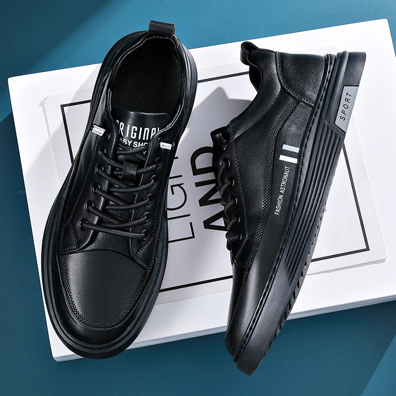 Men's White Trendy Slip-on Genuine Breathable Sneakers