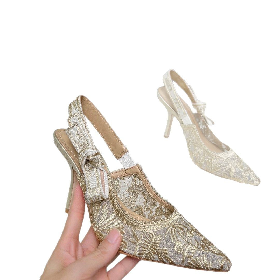 Women's Lace Electric Embroidery Fashion High Closed Heels