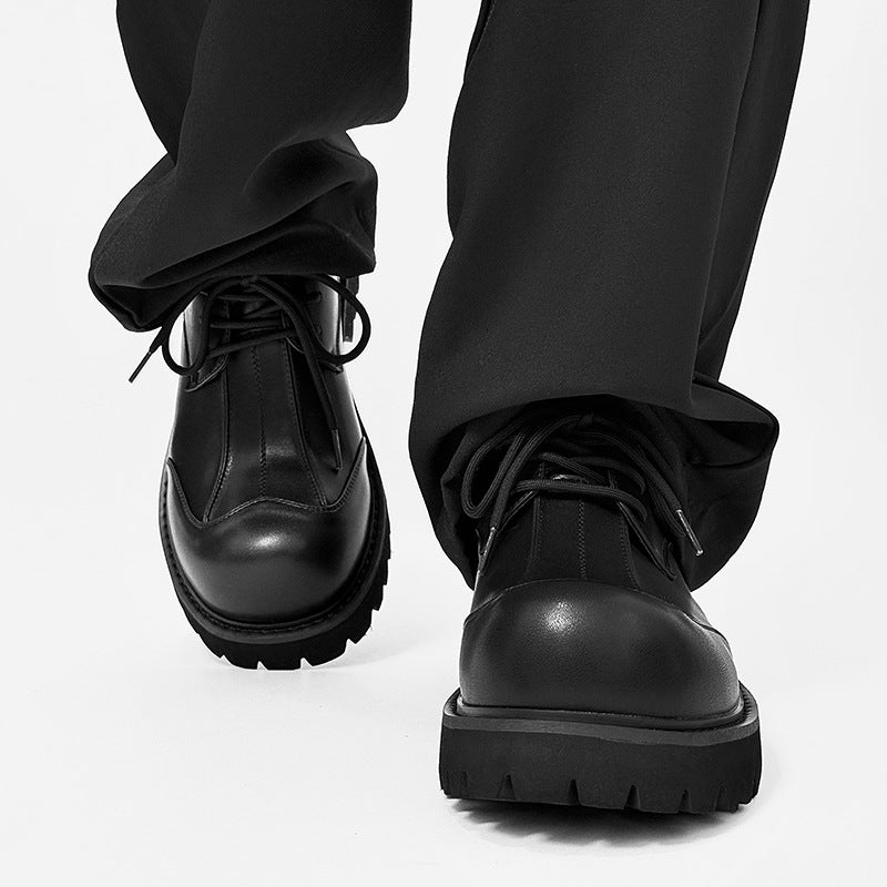 Men's Mickey Derby High-grade Big Head Extra Black Small British Leather Shoes