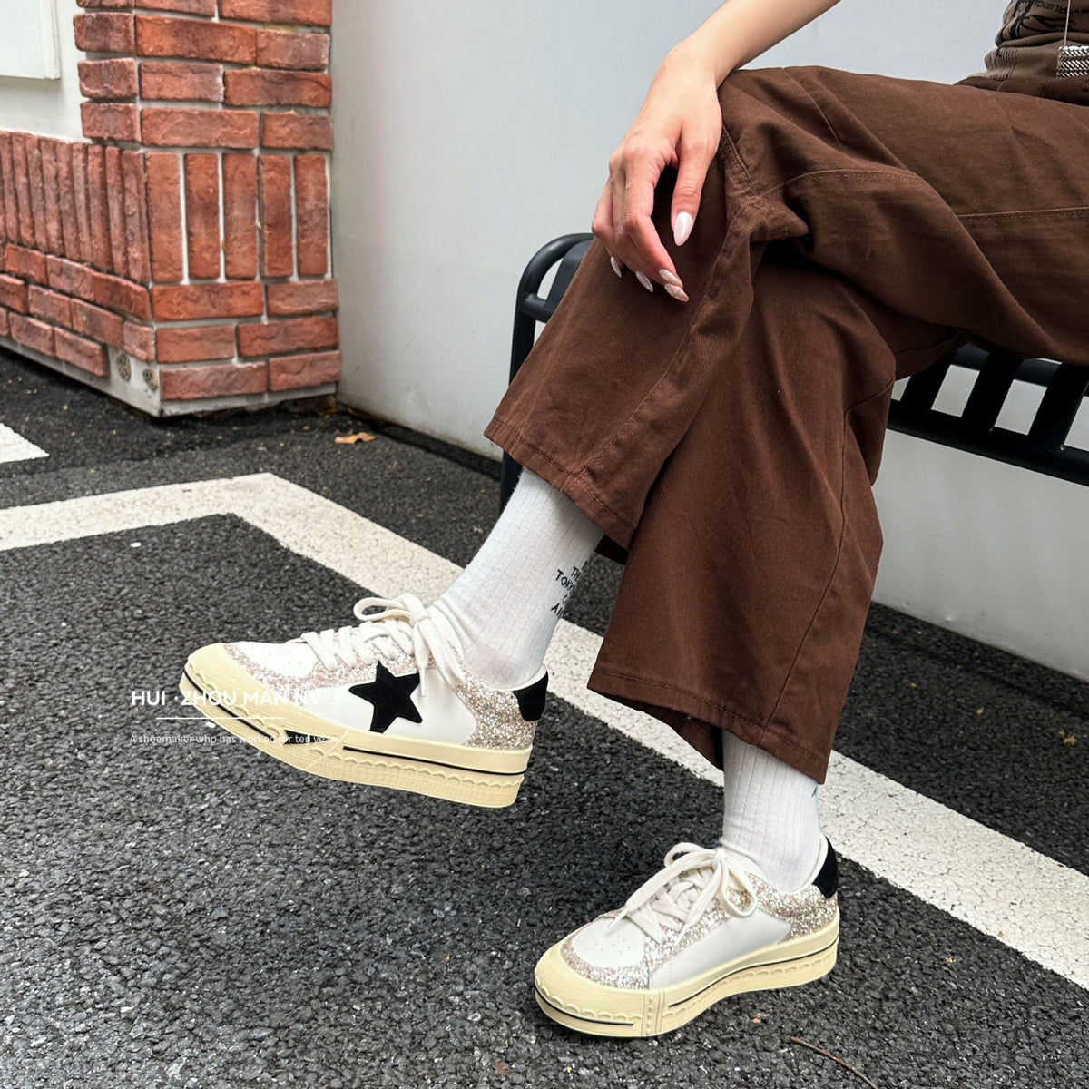 Women's Retro Sier White Thick Sole Height Women's Sports Shoes