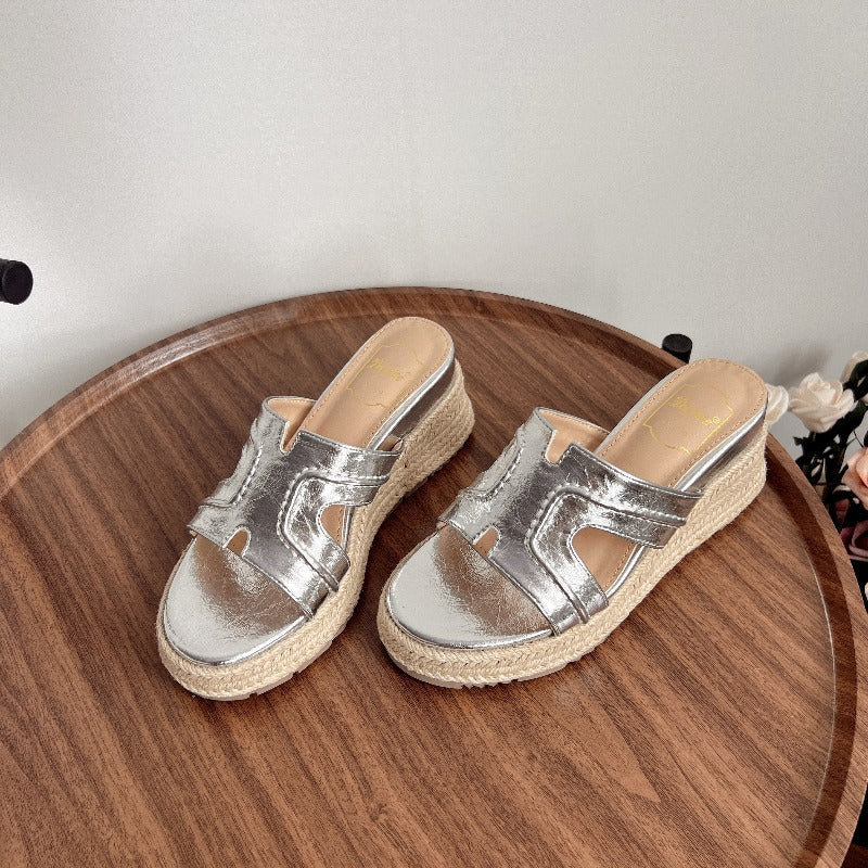 Women's Rausch For Straw Woven Wedge Thick-soled Muffin Slippers