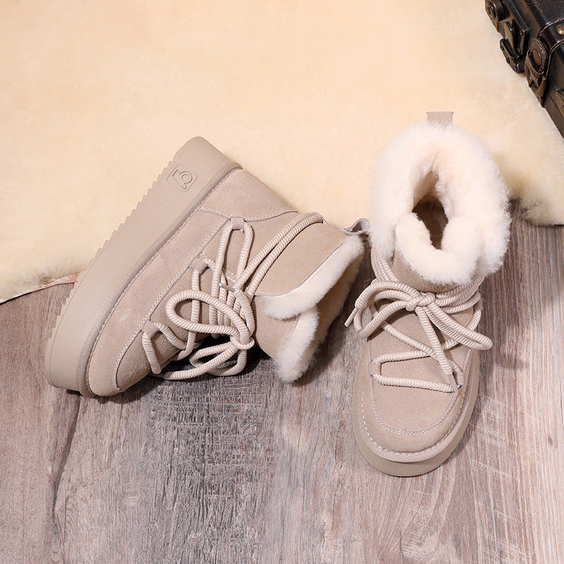 Women's Bottom Fashion Winter Double Face Wool Low Snow Boots