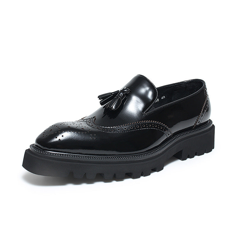 Men's Slip-on Platform Height Increasing Breathable Brogue Men's Business Leather Shoes
