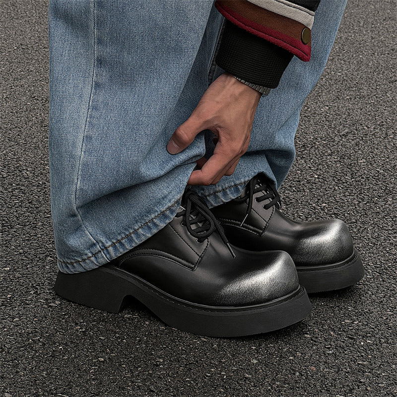 Men's Toe Warped Head Thick Sole Increased Leather Shoes