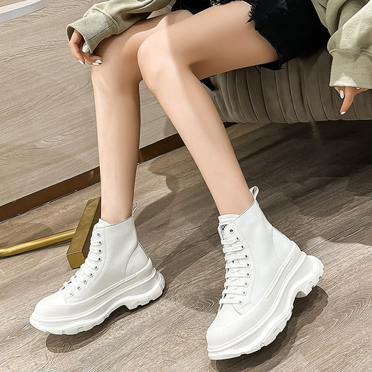 Women's White Thick-soled Autumn Thin Versatile Sports Canvas Shoes