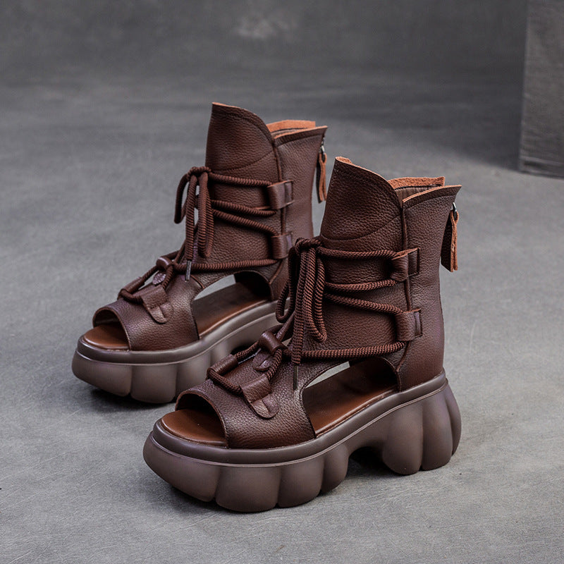 Women's Breathable Peep Toe Platform Retro Round Sandals