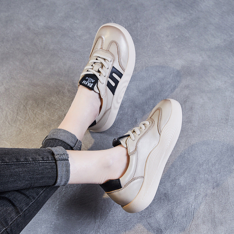 Women's Retro Sports Spring Full Grain Cow Board Casual Shoes